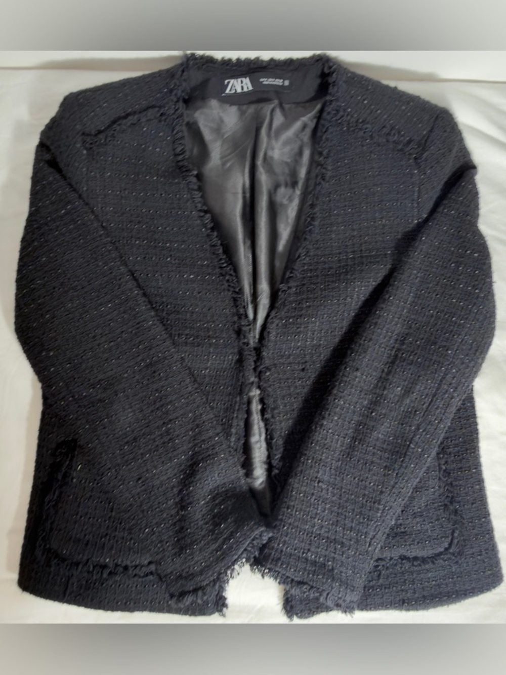 Zara Black Tweed Fringe-Trim Blazer - Picture 10 of 14